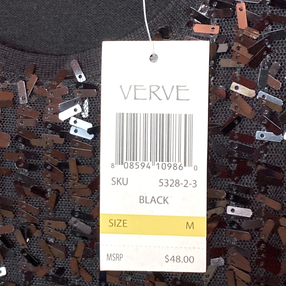 NEW! VERVE Black OBLONG Shiny SEQUINS HOLIDAY PARTY Sleeveless TANK TOP MEDIUM - Picture 6 of 8